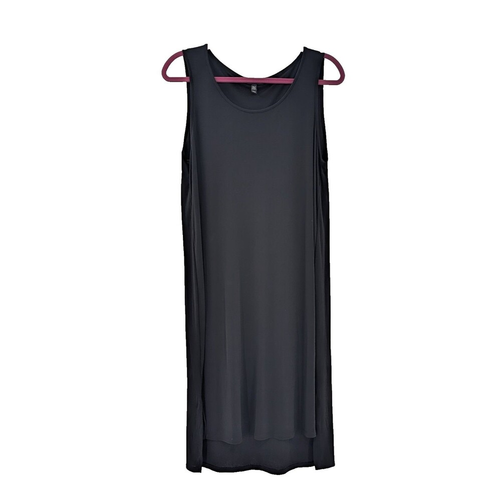 Eileen Fisher 100% Silk Women's Black Sleeveless Midi Shift Dress Size M